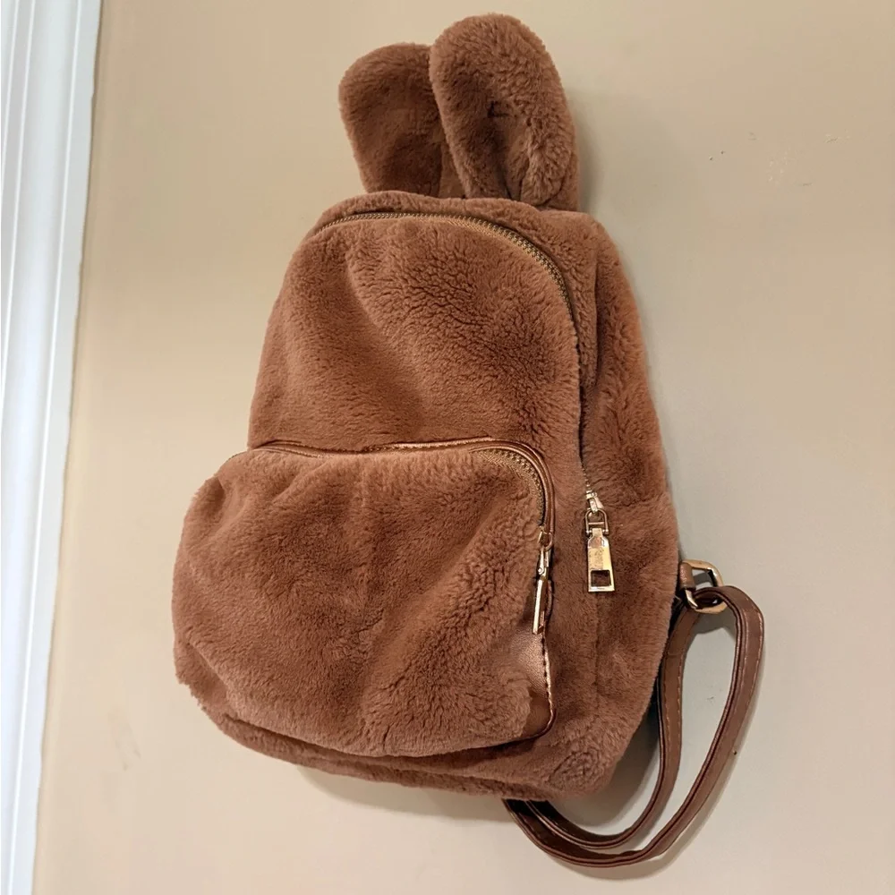 Bunny Ears Brown Plush Mini-Backpack Spring Easter